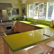 Green Quartz Countertop, Pro Range Hood - Designer Kitchens LA