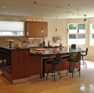 Cherry Cabinets, Pendant Lights, Bi-Level Island - Designer Kitchens LA