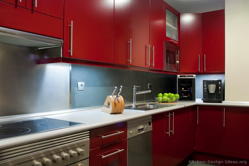 Pictures of Kitchens - Modern - Red Kitchen Cabinets (Kitchen #4)