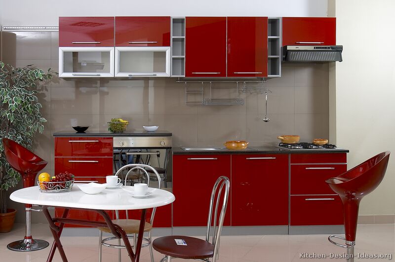 Pictures of Kitchens - Modern - Red Kitchen Cabinets