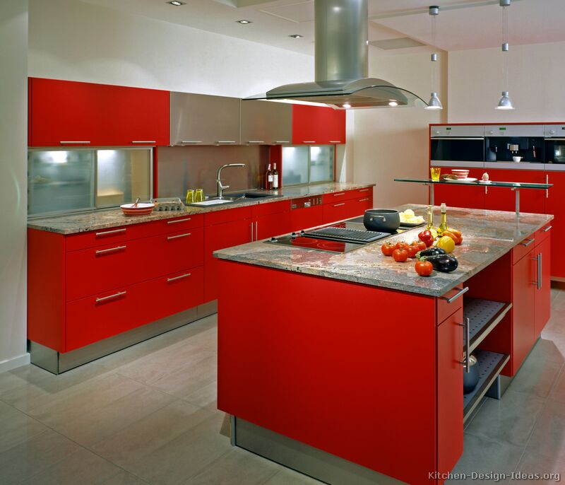 Pictures of Kitchens - Modern - Red Kitchen Cabinets