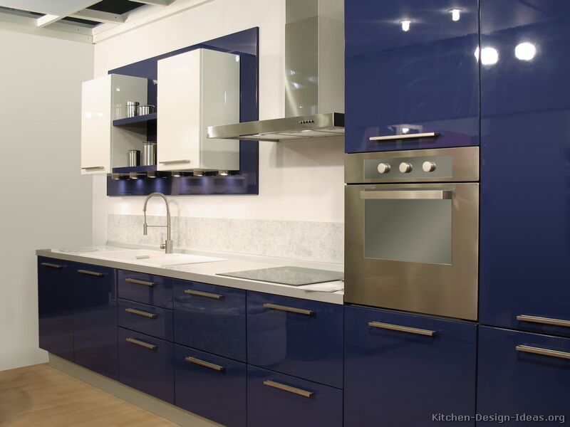 Blue Kitchens with White Cabinets