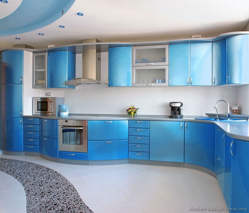 kitchen cabinets modern two tone 246a s33835468x2 blue stainless steel glass doors curved Best seven colors for kitchen