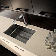 Modern Two-Tone Kitchen with Espresso and Cream Cabinets, Moka Compac Quartz Countertops