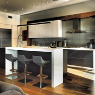 Contemporary Black & White Kitchen, Modern Bar Stools - Designer Kitchens LA