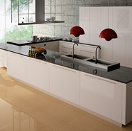 Modern White Kitchen with Pierre Bleue Noce Quartz Countertops