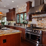 Traditional Dark Wood-Cherry Kitchen