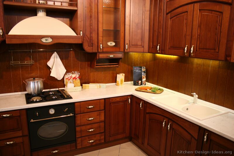 Kitchen Backsplashes with Cherry Wood Cabinets