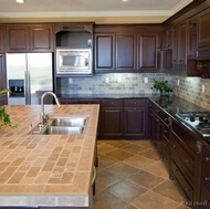 Traditional Dark Wood-Cherry Kitchen