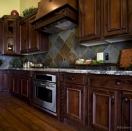 Traditional Dark Wood-Cherry Kitchen