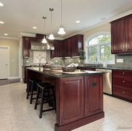 Traditional Dark Wood-Cherry Kitchen