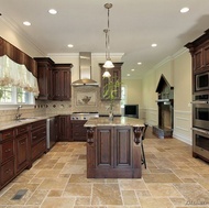 Traditional Dark Wood-Cherry Kitchen