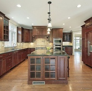 Traditional Dark Wood-Cherry Kitchen