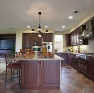 Traditional Dark Wood-Cherry Kitchen