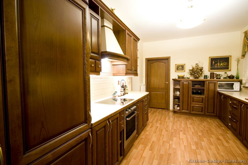 Light Wood Cabinets with Dark Wood Floors