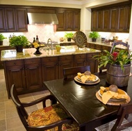 Traditional Dark Wood-Walnut Kitchen