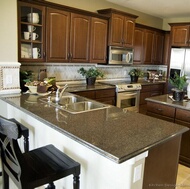 Traditional Dark Wood-Walnut Kitchen