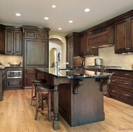 Traditional Dark Wood-Walnut Kitchen