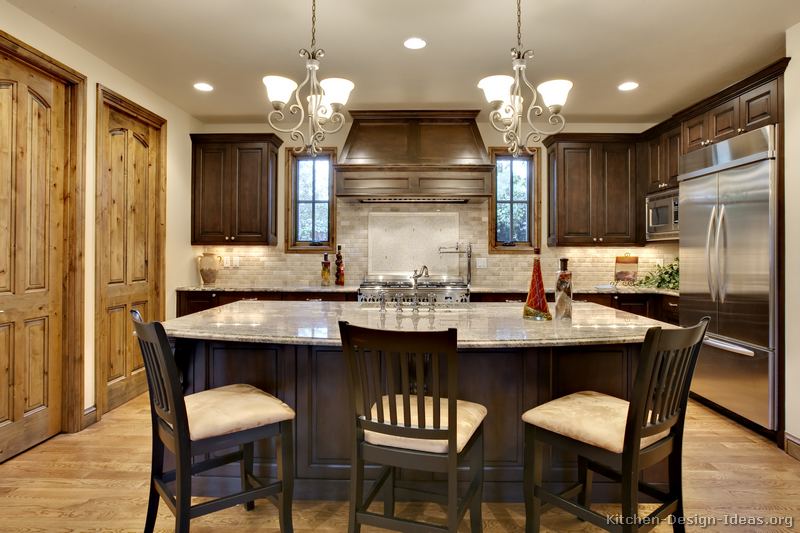 kitchen cabinets traditional dark wood walnut color 064 s37900465x2 wood hood island luxury Creative Dark Kitchens Lighting Ideas