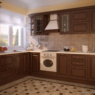 Traditional Dark Wood-Walnut Kitchen