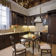 Traditional Dark Wood-Walnut Kitchen