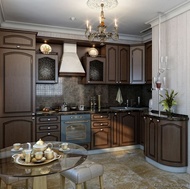 Traditional Dark Wood-Walnut Kitchen