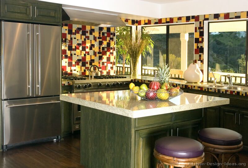 http://www.kitchen-design-ideas.org/images/kitchen-cabinets-traditional-green-002-s2638686-island-seat-black-red-yellow-tile-splash.jpg