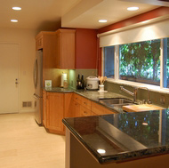 Light Shaker Kitchen, Green Glass Backsplash - Designer Kitchens LA