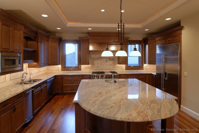 pictures of kitchens - traditional - medium wood cabinets, brown