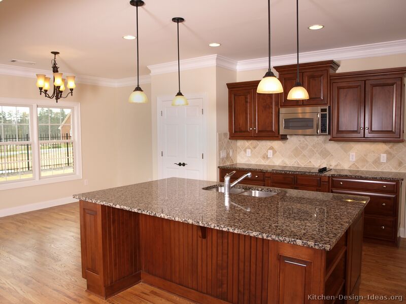 Medium Wood Kitchens with Cherry Cabinets