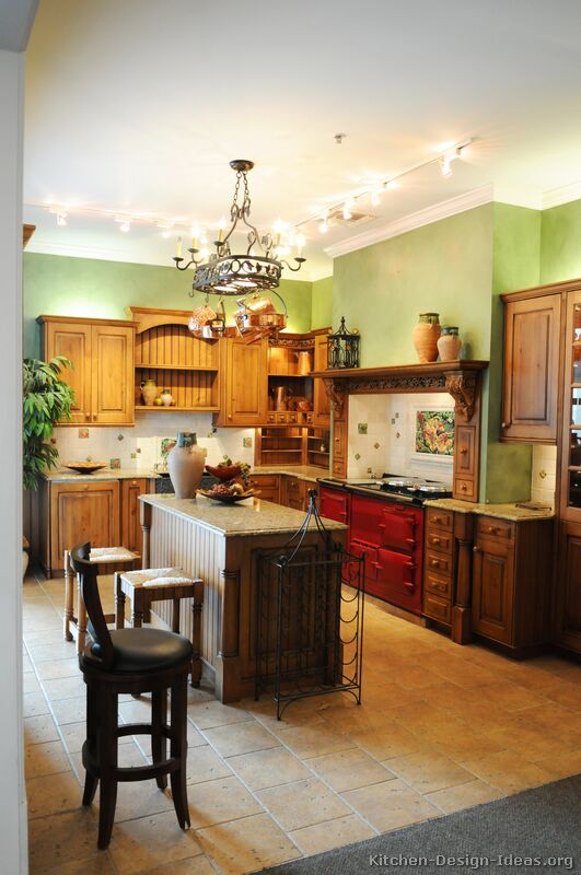 A Traditional Italian Kitchen Design with a Red AGA Stove