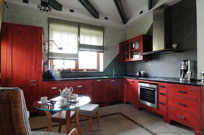 Pictures of Kitchens - Traditional - Red Kitchen Cabinets