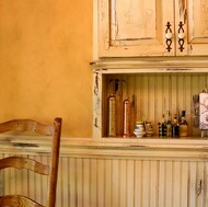 Country French Kitchen Cabinets with an Antique White Crackle Finish