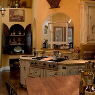 Country French Kitchen Cabinets with an Antique White Crackle Finish