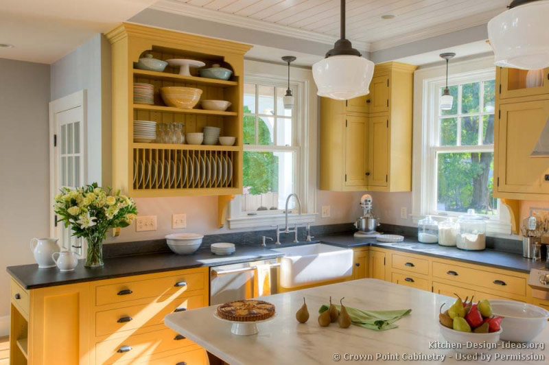 Traditional Yellow Kitchen with a Custom Wood Island