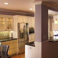 Green and White Kitchen, Pass Through Window - Designer Kitchens LA