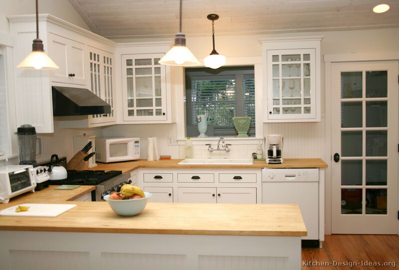 White Kitchen Cabinets with Butcher Block