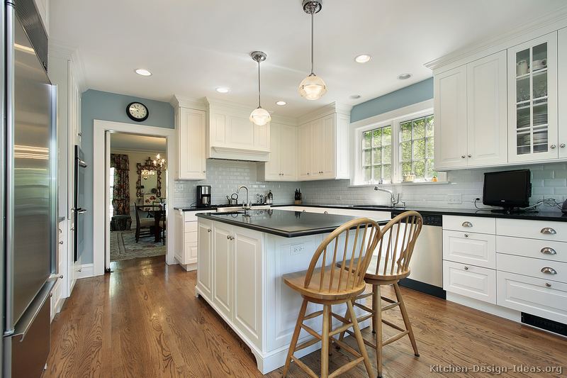 Blue Kitchen Walls with White Cabinets