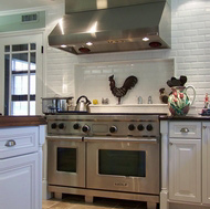 Subway Tile Backsplash Shelf, Wolf Range & Hood - Designer Kitchens LA