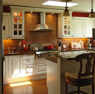 White Cabinets, Diamond Tile Backsplash - Designer Kitchens LA