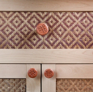 Handwoven Cabinet Panel Inserts and River Clay Knobs by Wabbani