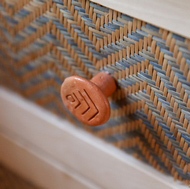 Handwoven Cabinet Panel Inserts and River Clay Knobs by Wabbani